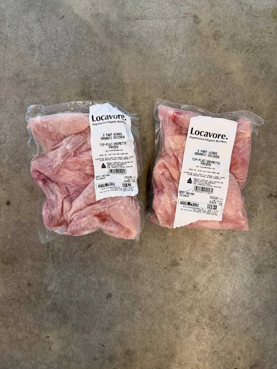 chicken wings 1kg. Packed in 500g bags and flat packed for ease of storage and quick smart defrosting. 