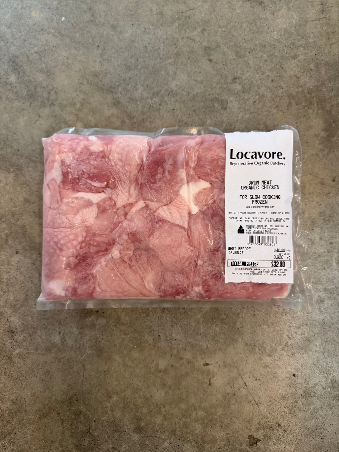 Drum meat frozen, packed in 800g bulk bags, flat packed for easy storage and super quick defrosting. 